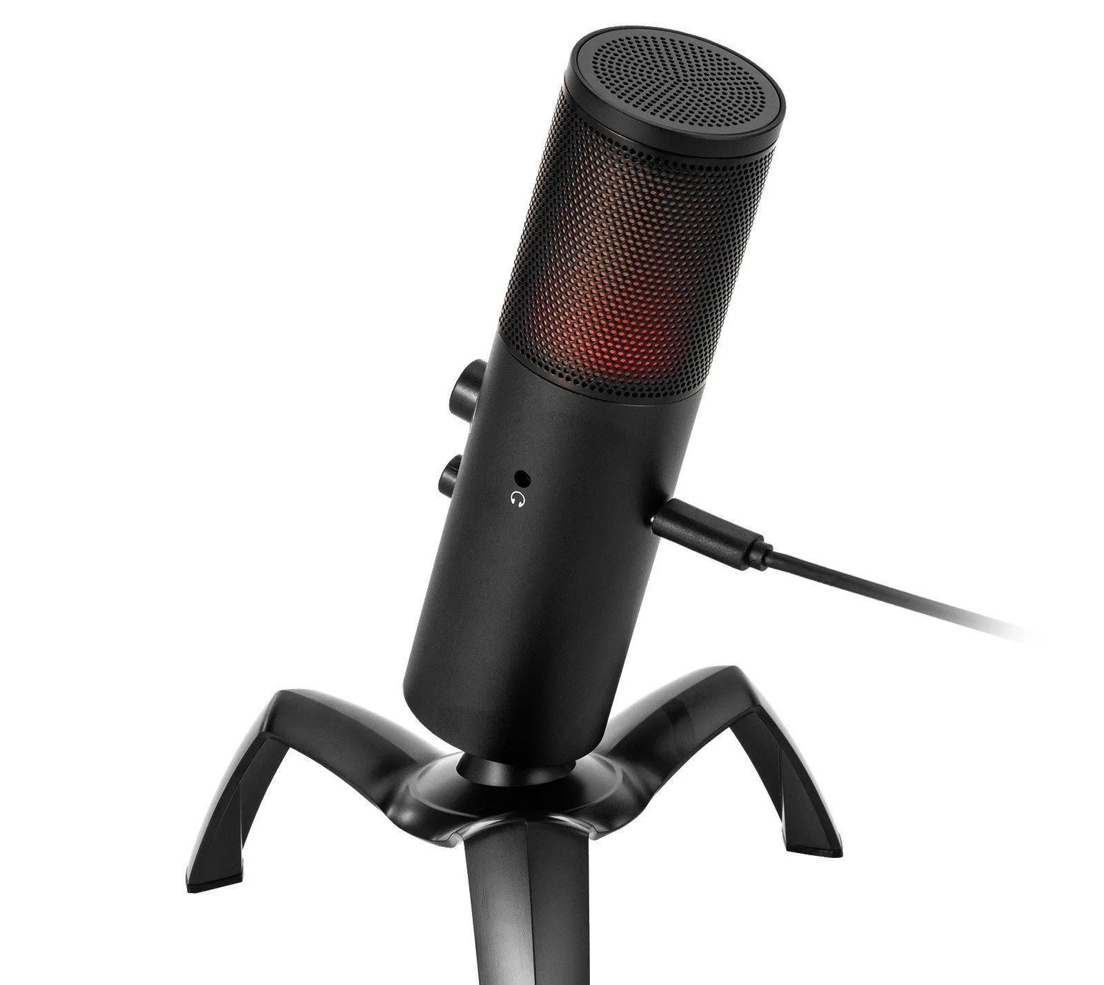 Black Q18 bidirectional USB condenser microphone with RGB lighting on tripod mount