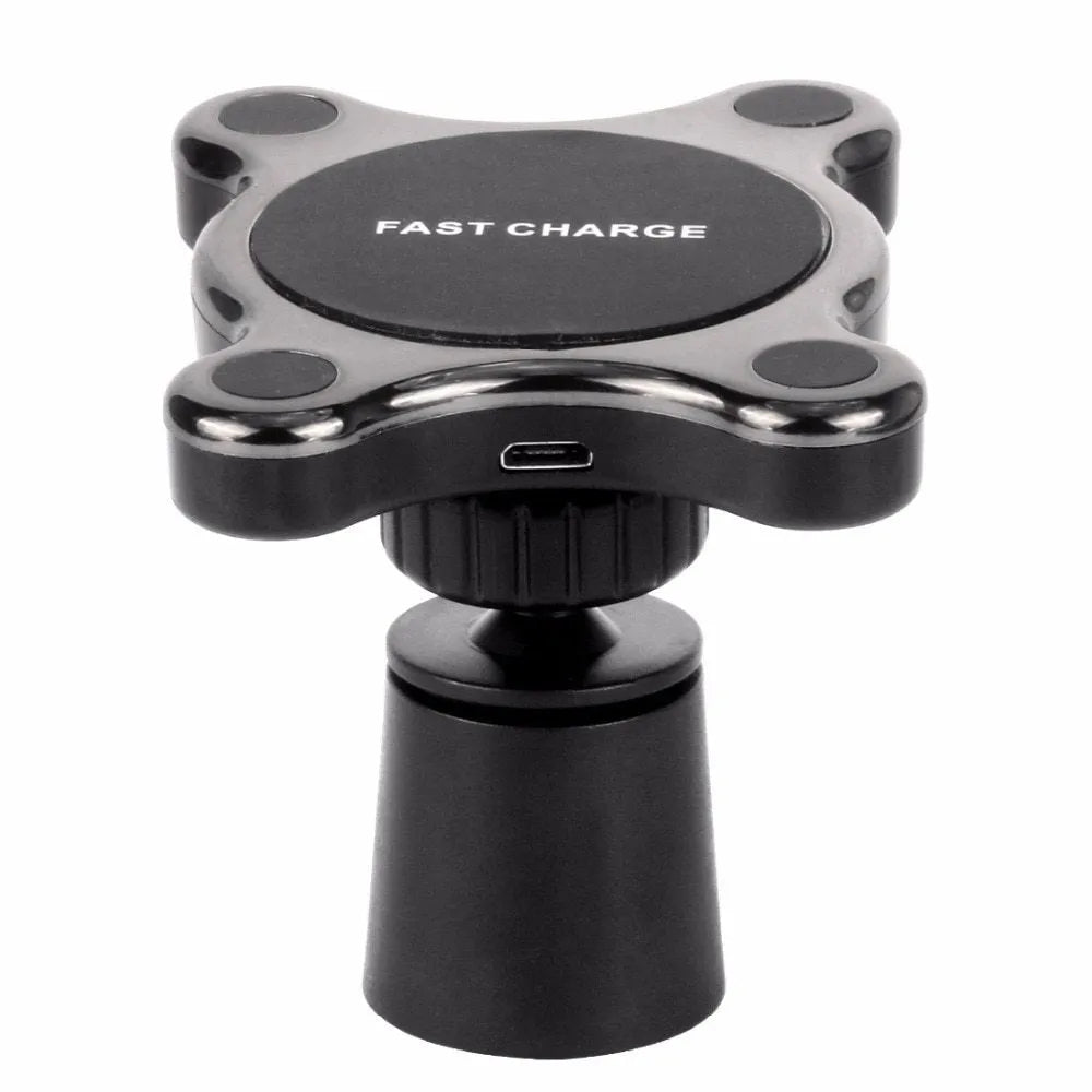 Black ABS metal plating Qi magnetic car mount wireless charger with 360 degree rotation for iPhone Samsung