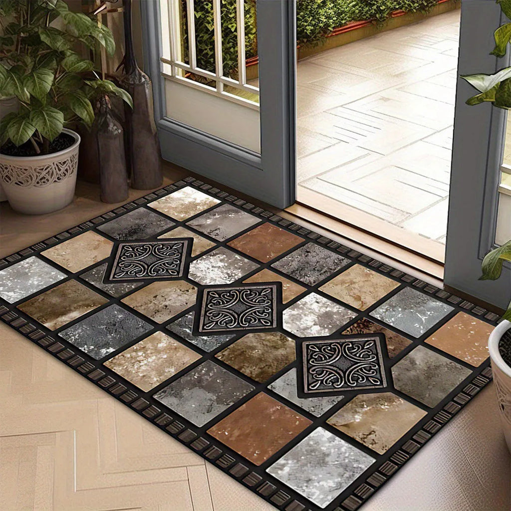 Black and white plaid crystal velvet floor mat, washable carpet in 40x60cm, 50x80cm and 60x90cm sizes