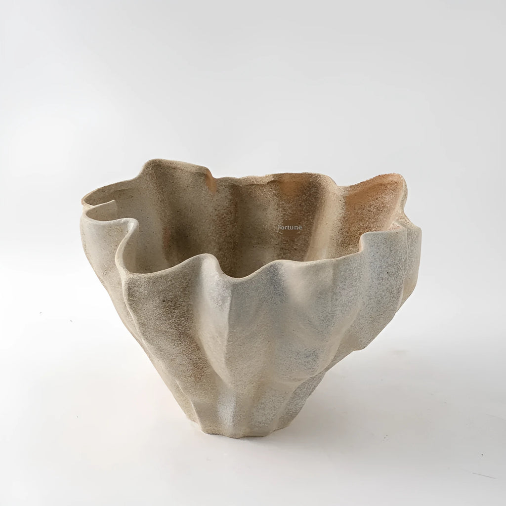 White single colour glaze porcelain vase 42cm wide 27cm tall on desktop for light luxury decoration