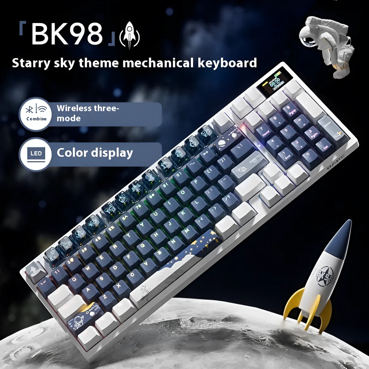 Wireless mechanical keyboard with RGB backlight and hot-swap PCB in three-mode Bluetooth 2.4 GHz wired layout