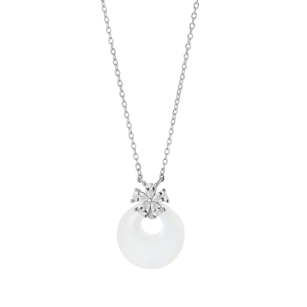 S925 sterling silver chalcedony peace buckle necklace on adjustable O-ring chain 41-50cm for women