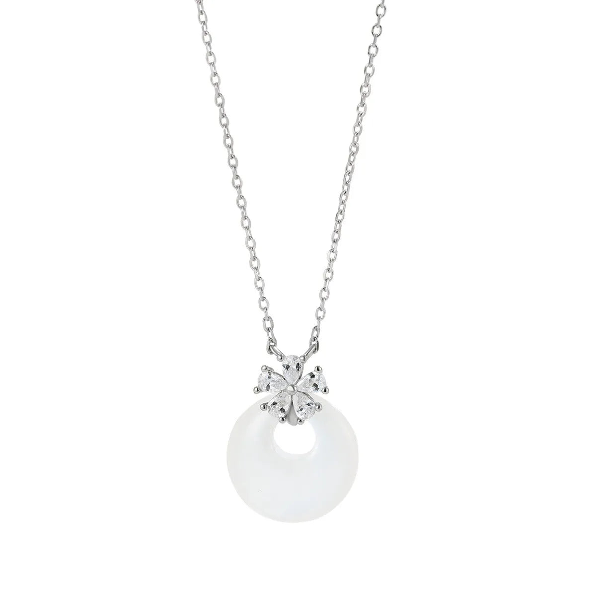 S925 sterling silver chalcedony peace buckle necklace on adjustable O-ring chain 41-50cm for women