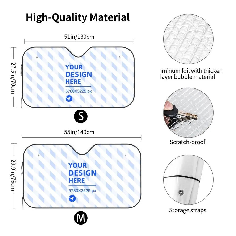 Black stiff heat insulation car windshield sunshade with polyester and bubble aluminium film showing single-sided eagle print