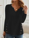 Simple solid colour knitted button sweater in black or grey green with regular sleeves