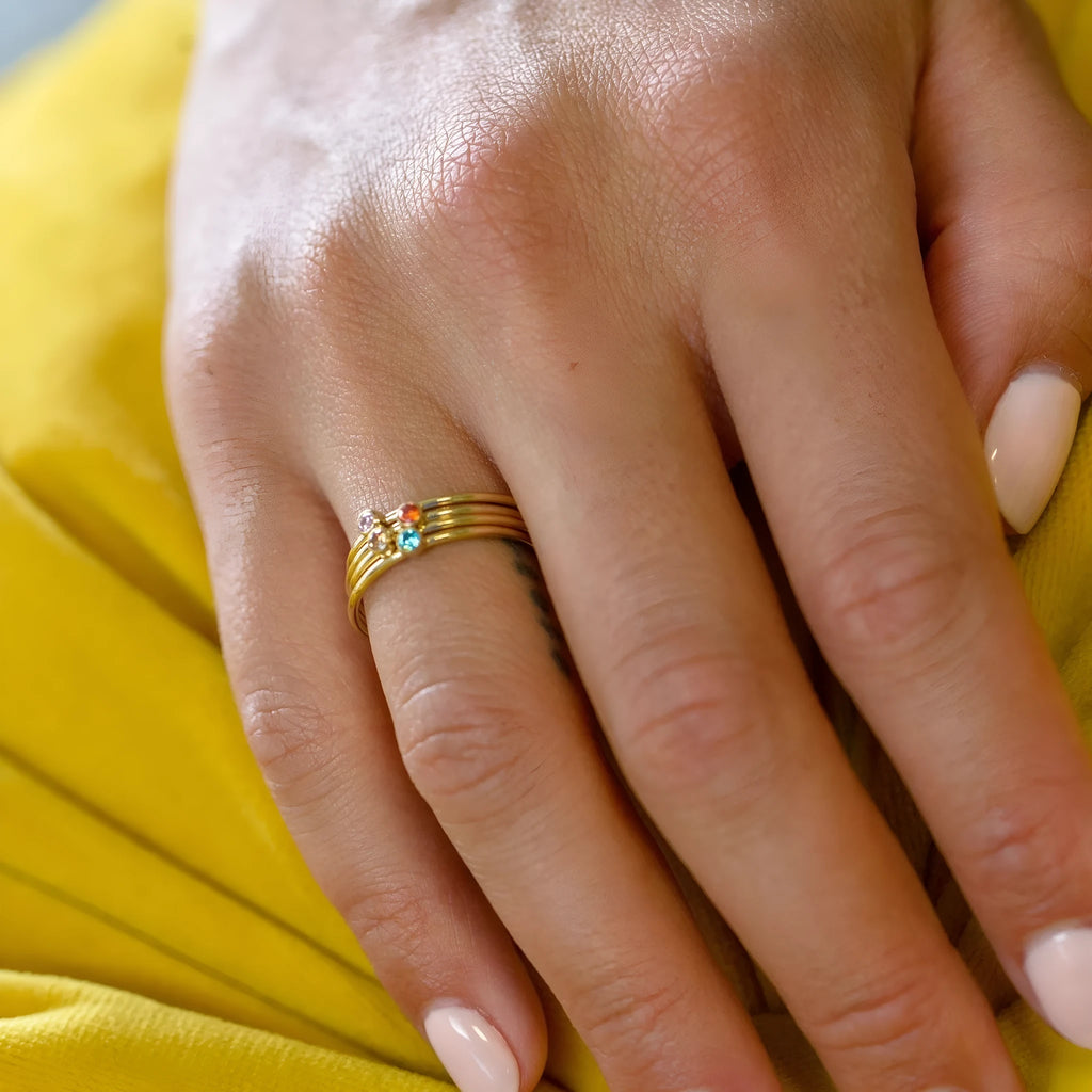 December birthstone engraved titanium steel ring with geometric shape and electroplated finish