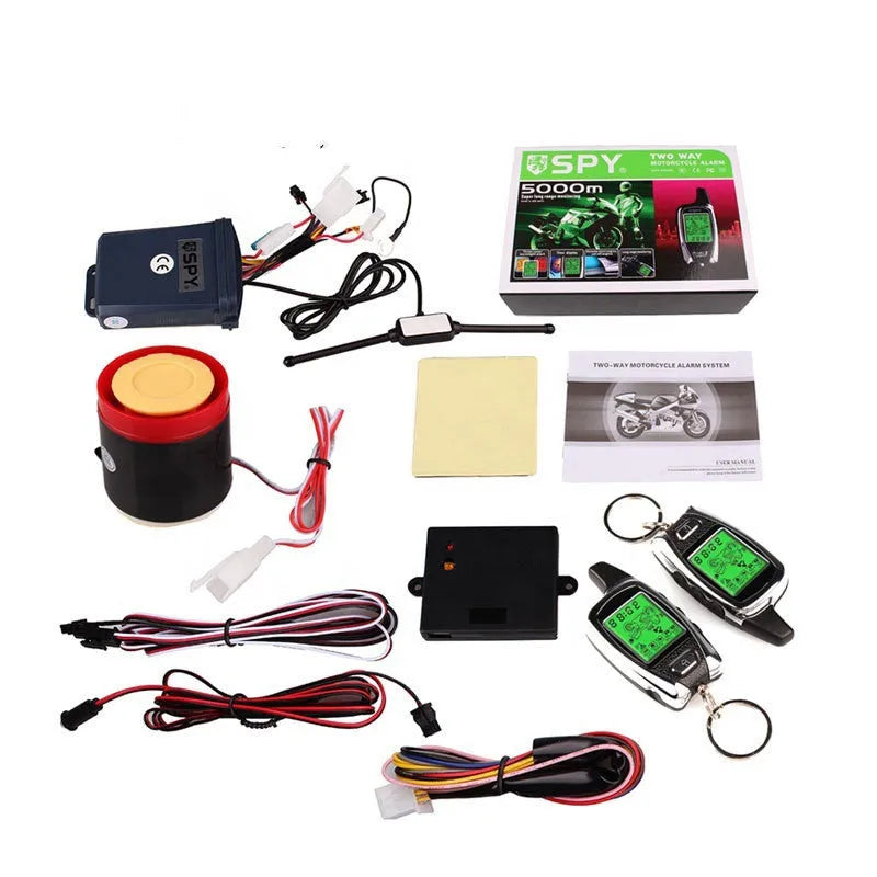 black plastic bidirectional motorcycle burglar alarm with remote control for 12V vehicles