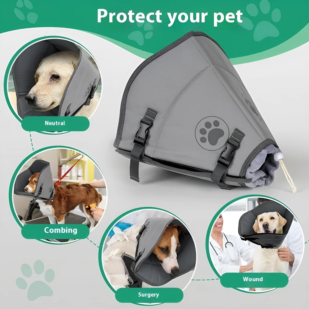 An adjustable polyester pet recovery collar shown in single-layer and double-layer styles.