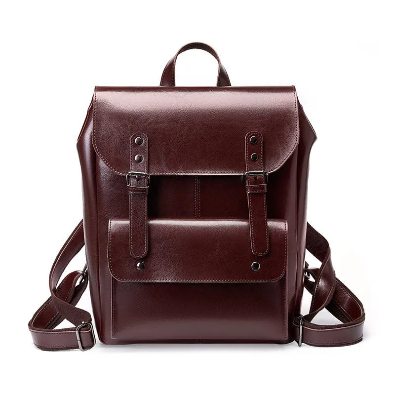 Genuine leather women's computer backpack in black, brown, and coffee brown colours
