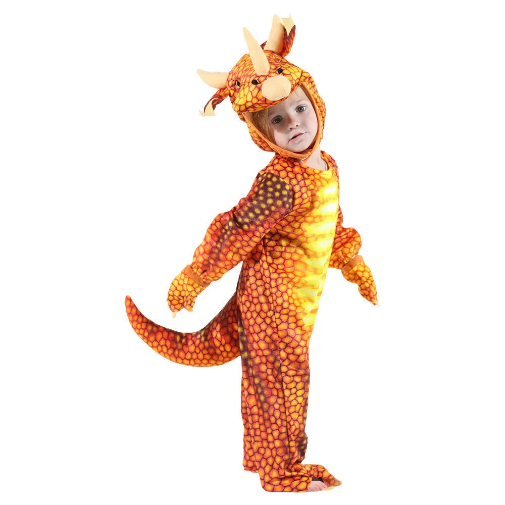 Jurassic Halloween costume for a child available in multiple colours including printed triceratops design.