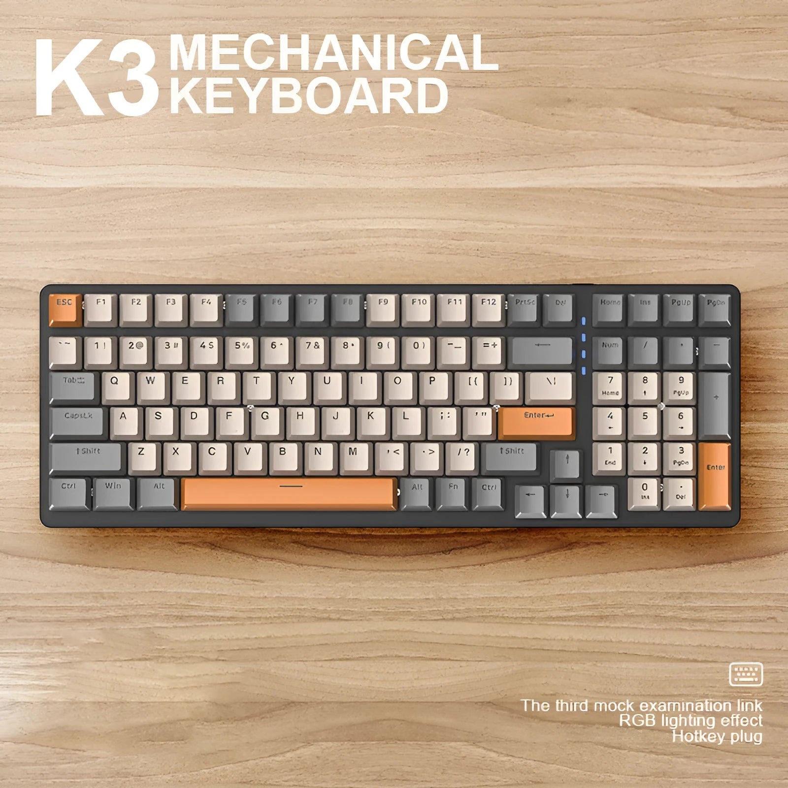 Wired mechanical keyboard with 100 ABS keys, USB cable, compact design, available in Bee colour