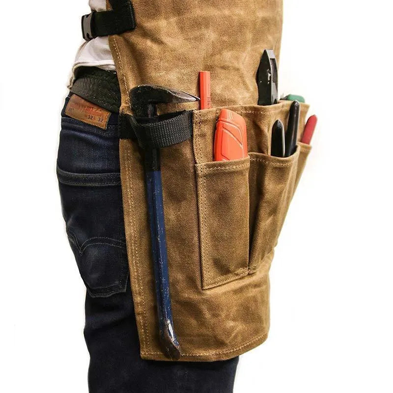 Yellow waxed canvas minimal apron with leather webbing adjustable for men and women
