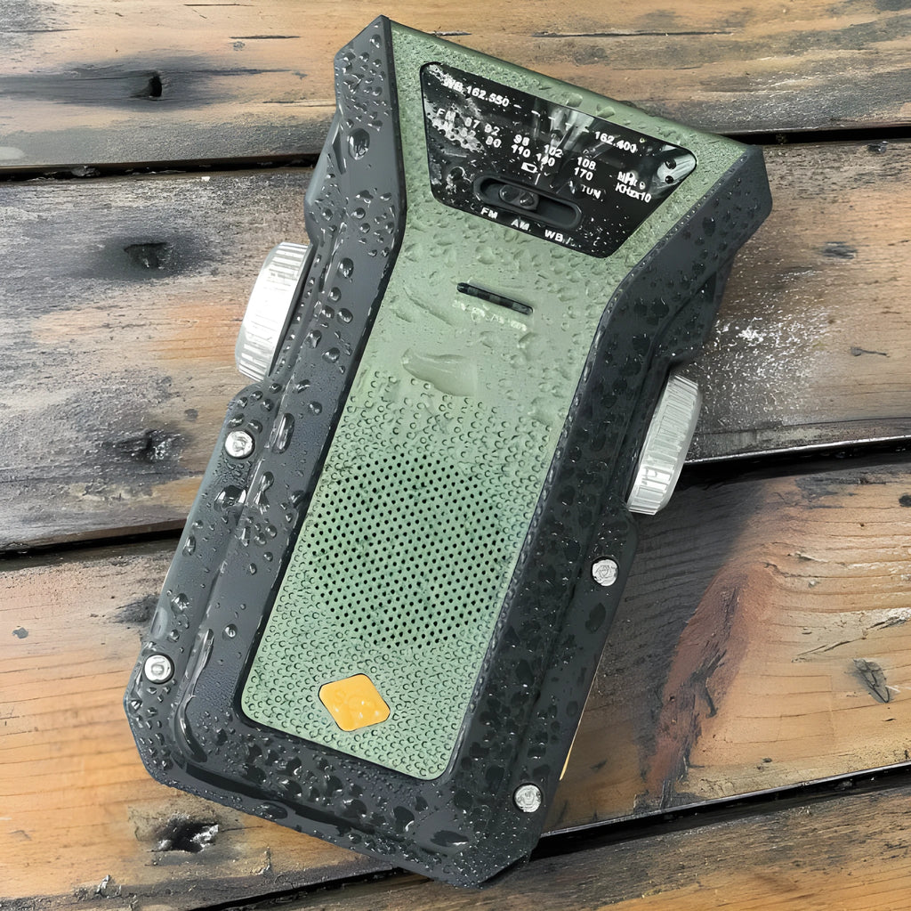 Multifunctional outdoor solar hand-crank radio flashlight with AM FM weather band USB charging 4000mAh ABS silver gray