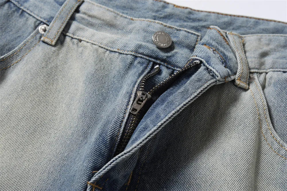 Men's blue reverse wear loose jeans in cotton denim with relaxed fit