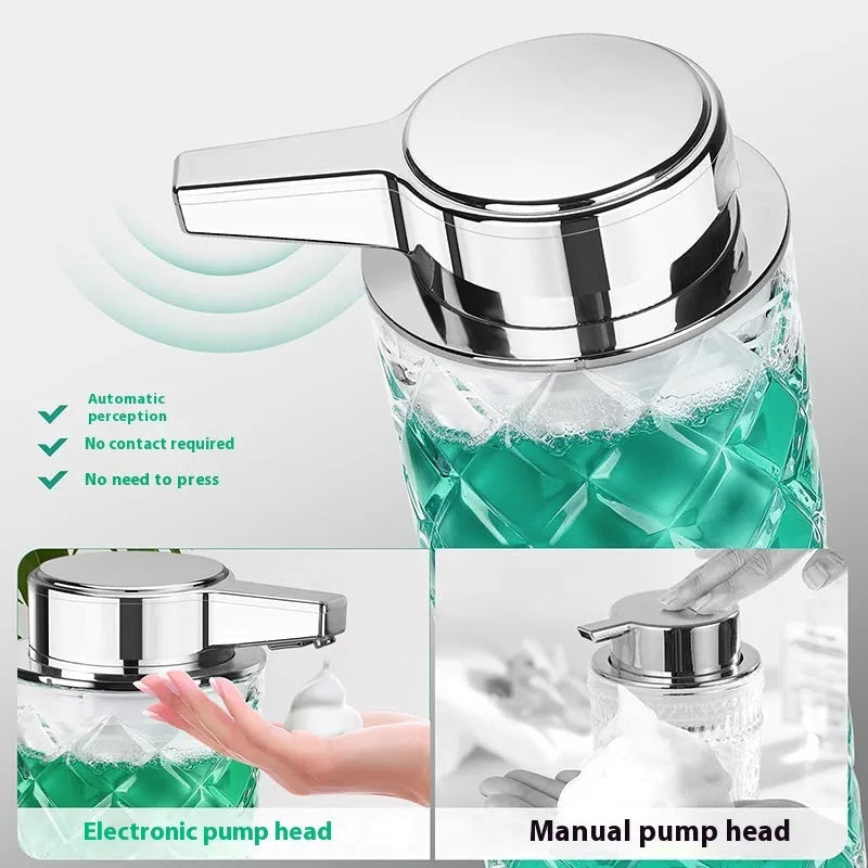 Automatic sensor soap dispenser with silver plated PET shell and USB Type-C charging port