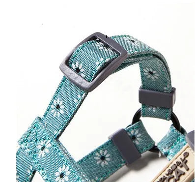 Nylon slipping cat rope harness and lead set in denim blue with adjustable neck and chest straps for small cats