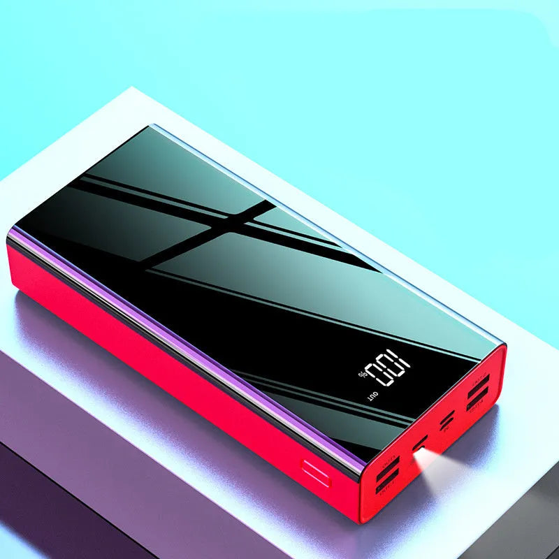 40000mAh power bank with LCD display in red or black colour, dimensions 156x82x41mm