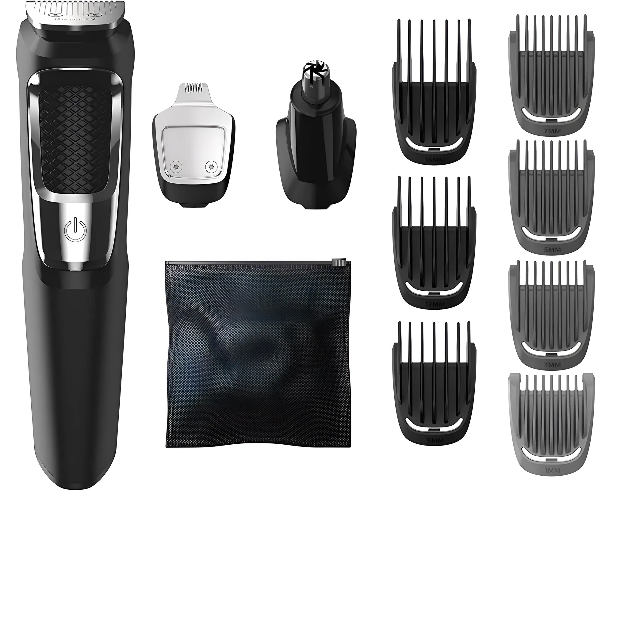 A standard-colour nose and beard hair clipper with a compact design, shown with a cleaning brush.