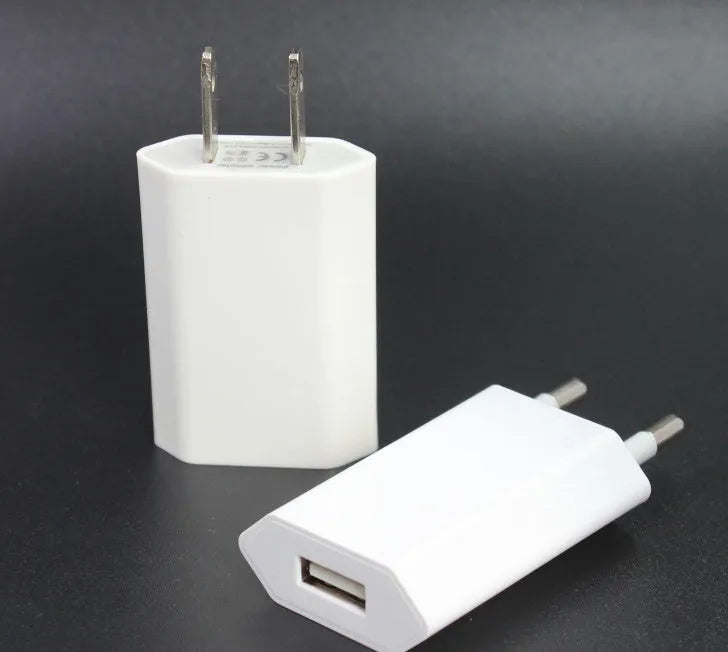 5V 2A USB travel charger and cable compatible with iPhone and iPad models.
