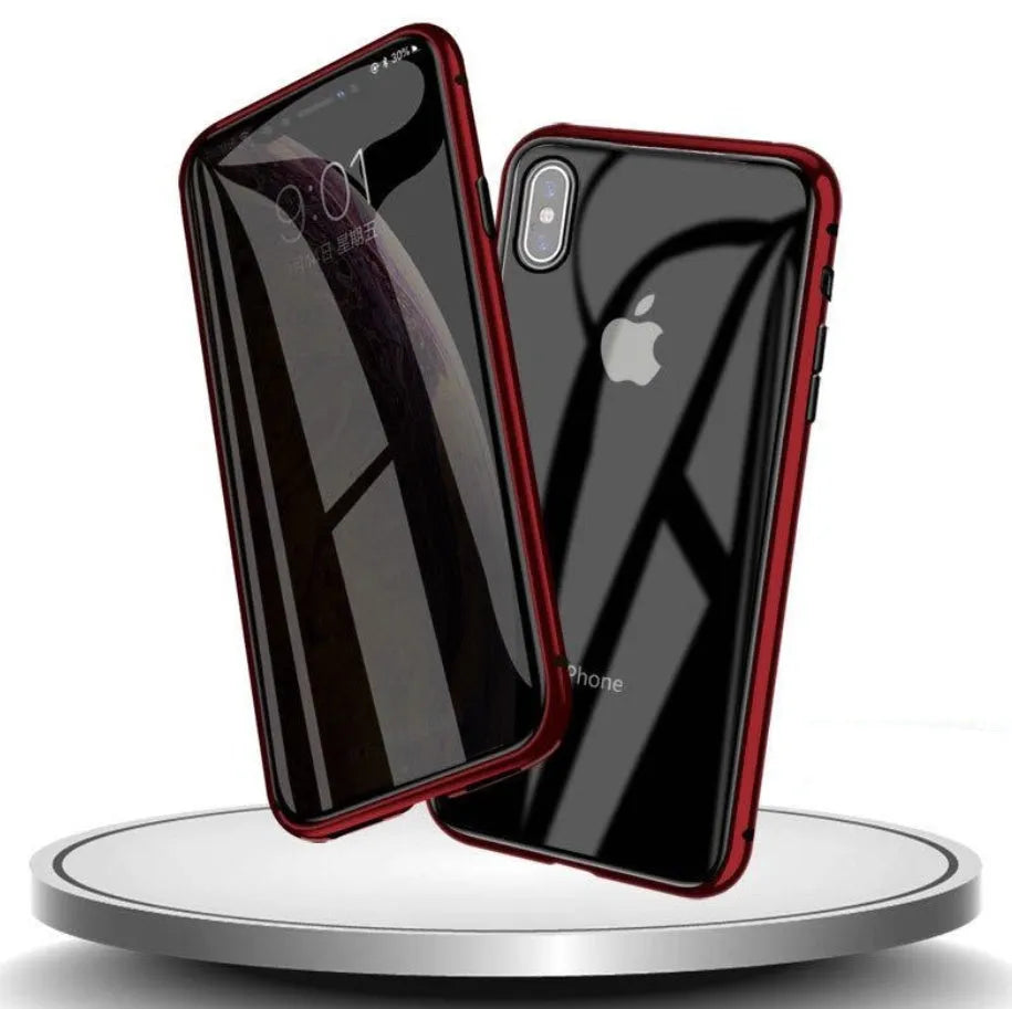 Geometric patterned glass anti-spy clamshell case for iPhone in multiple colours.