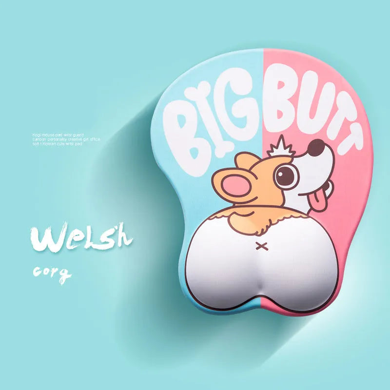 3D corgi-shaped mouse pad with raised wrist cushion in blue colour