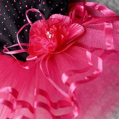 Red cotton dog princess wedding dress in sizes XS to L with length and bust measurements