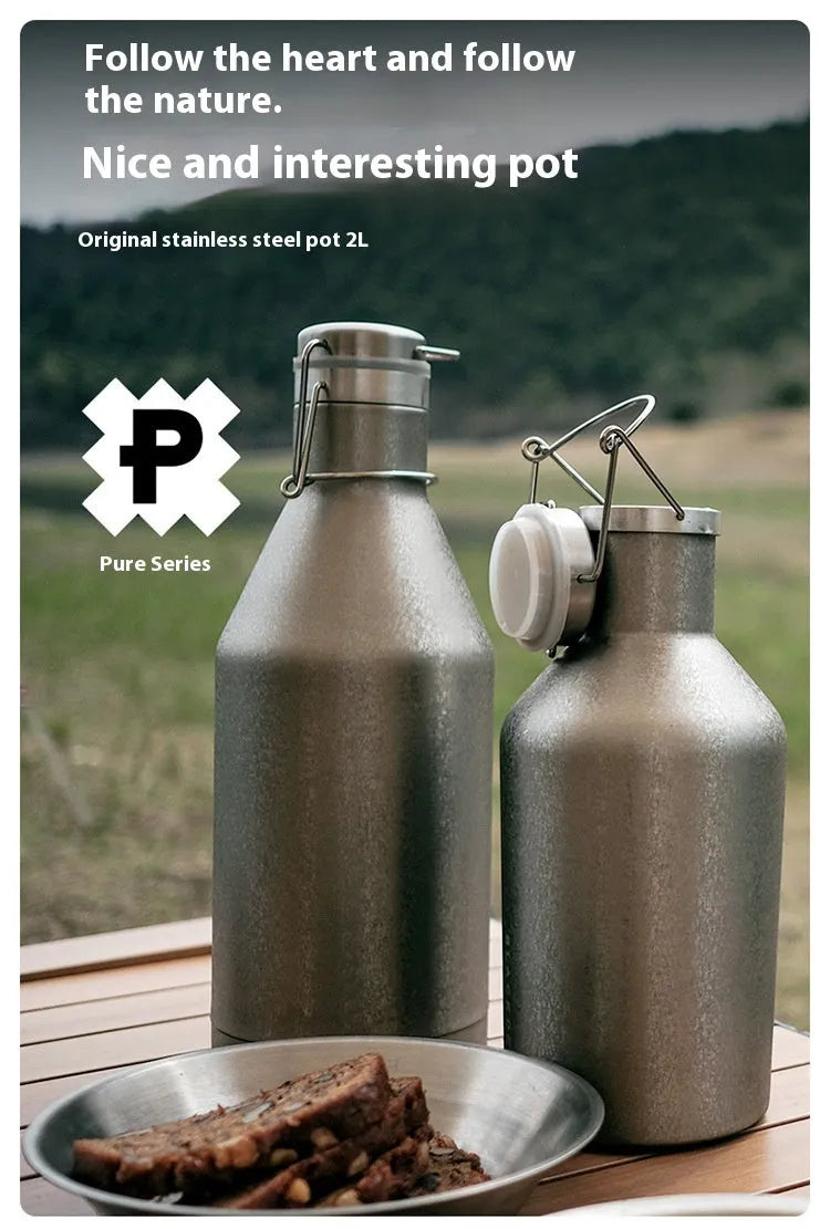 Stainless steel thermal pot with large capacity for outdoor portable use