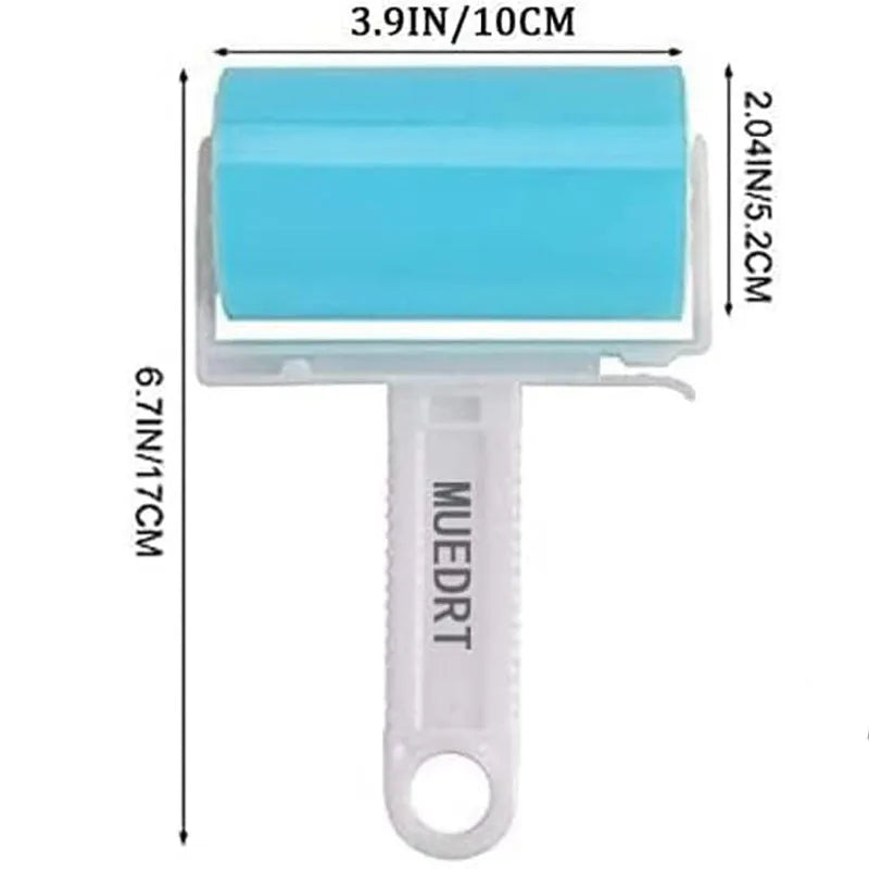 Blue reusable washable lint roller with cover for removing pet hair from clothes and sofas.