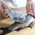 Fish-shaped scale scraper kitchen tool in white green or blue with cover and hanging hole