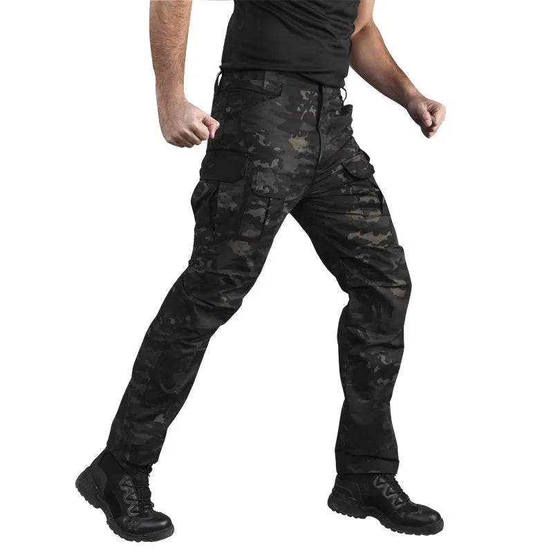 City Tactical Pants in polyester fibre, available in Black, Black Camouflage, Green, Khaki colours