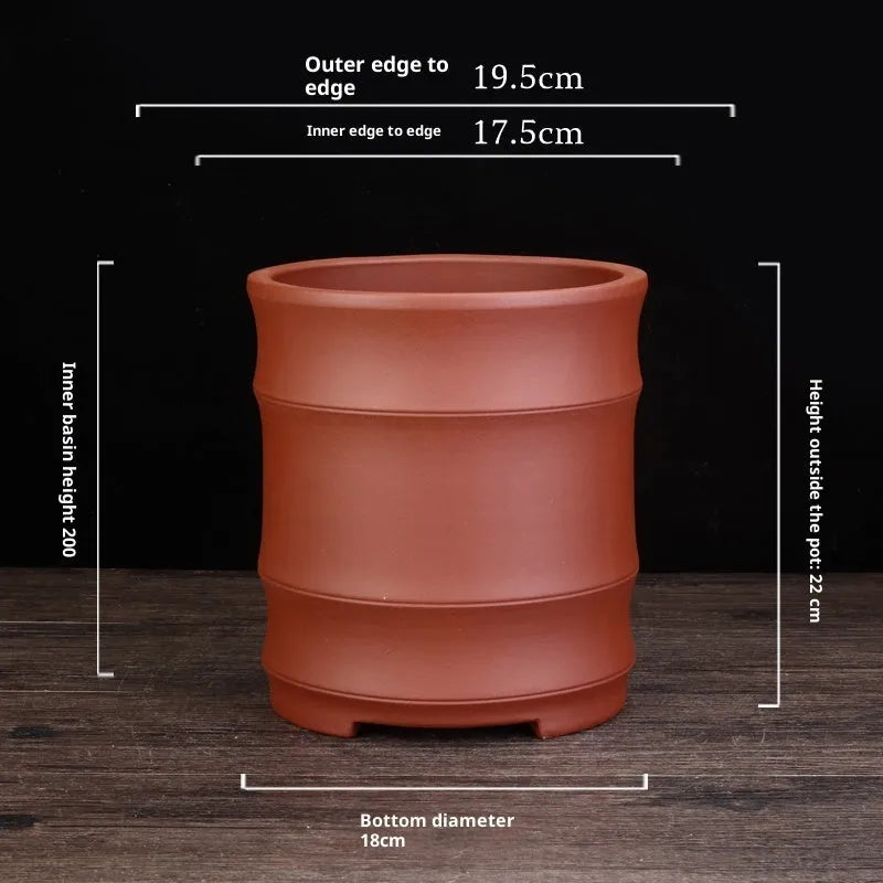Fine Zisha flowerpot large diameter bamboo joint black purple sand clay with pallet