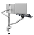 Silver aluminium alloy double-arm laptop stand with 7kg capacity for 10-15 inch notebooks