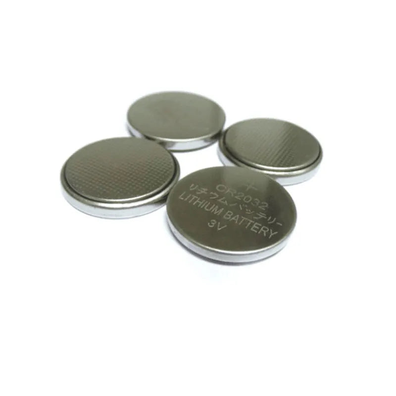 Three alkaline button batteries showing CR2032, CR2025, and CR2016 models with 20mm diameter.