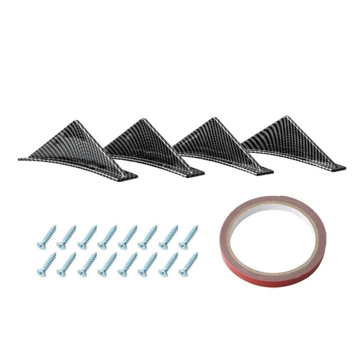 Four triangle car spoilers in bright black or carbon fibre finish, 150mm length