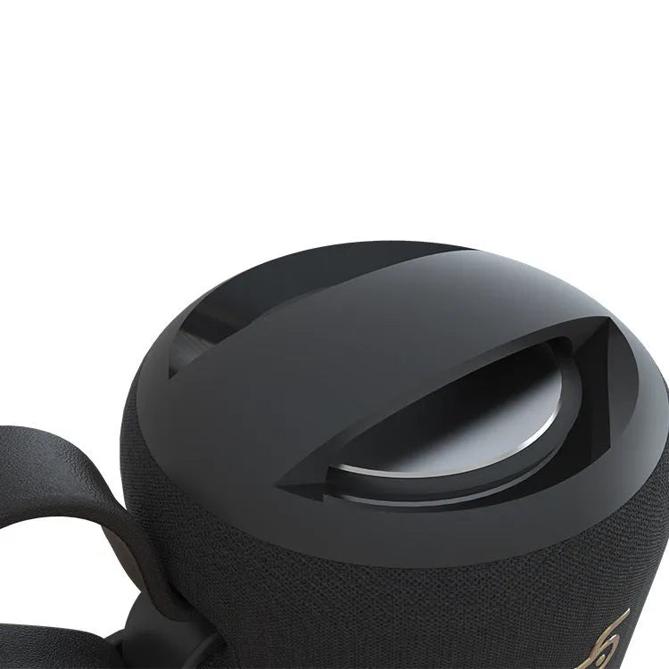 Wireless Bluetooth speaker with black waterproof mesh and leather shell for phone, computer, and car use