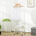 White iron pulley storage car with single rod for hanging clothes and garments