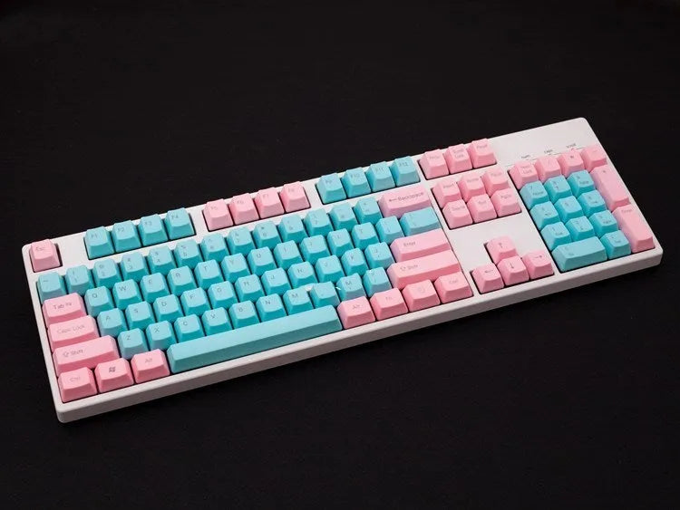 Pink PBT mechanical keyboard keycaps with side-engraved legends in 1.5mm thickness