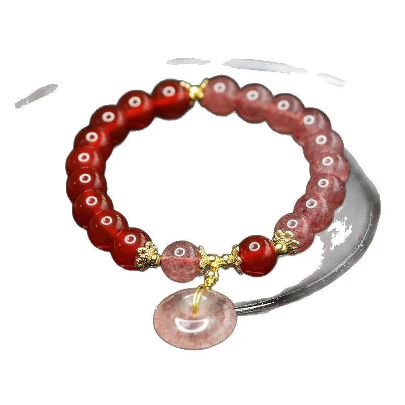 Red agate strawberry quartz bracelet with electroplated finish, drop-shaped geometric beads, retro New Chinese style