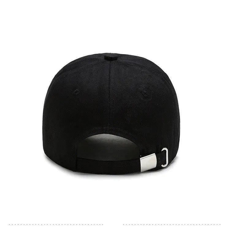 Cotton embroidered cartoon pattern baseball cap in black, white, and pink, adjustable size
