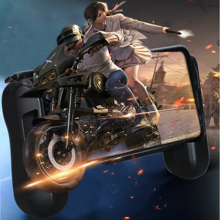 Black cooling Bluetooth mobile game controller for Apple iPhone, showing compact design.