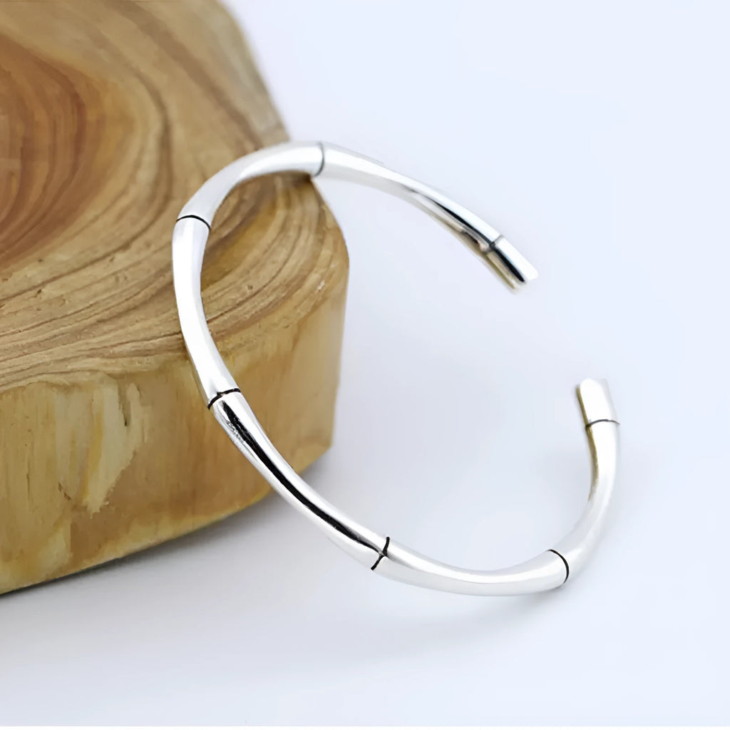 Thai silver bangle with plant pattern, 925 silver, platinum and silver colours, unisex design
