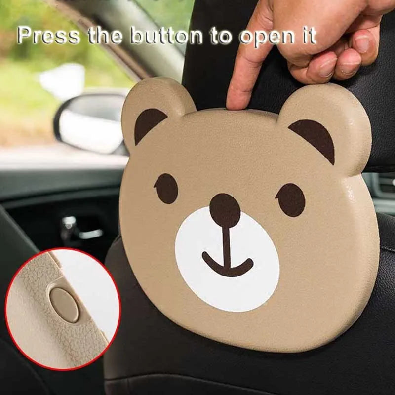 Children's car seat table tray in black, 20x23.5cm, with one-button switch and side hooks for rubbish