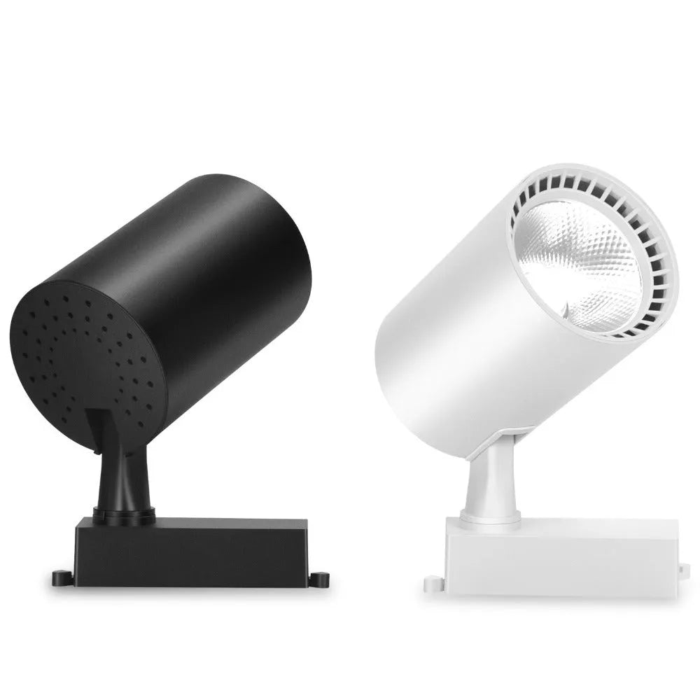 Black LED track spotlight with narrow beam angle for jewellery display lighting