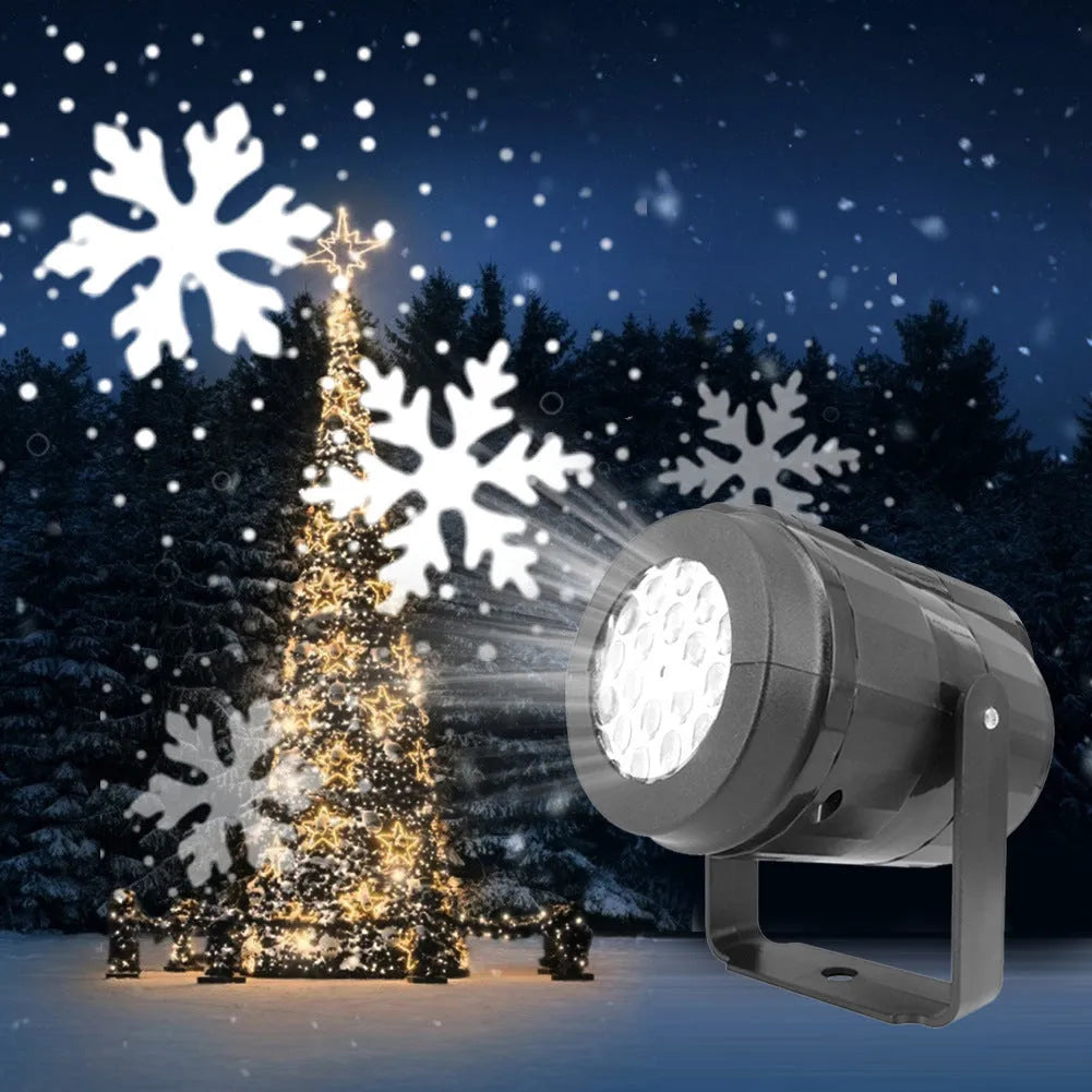 Christmas snowflake projector light displaying rotating Santa Claus and snowflake patterns for outdoor holiday decor