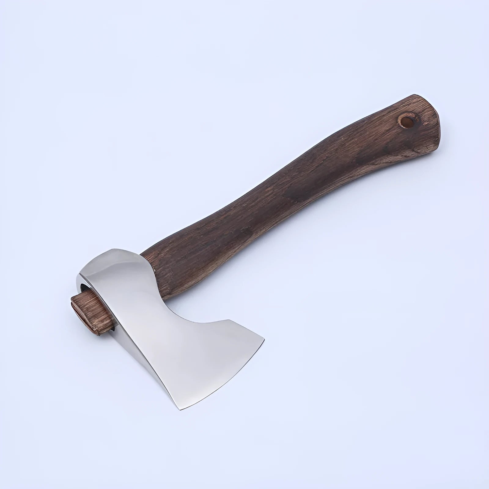 High carbon steel camping axe with wooden handle for outdoor wood chopping