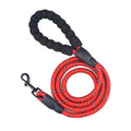 Reflective nylon dog rope leash in 1.5m or 1.8m length, shown in six colours including black, red and orange.