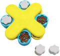 Yellow interactive dog puzzle feeder with three rotating layers and anti-slip base for slow feeding and enrichment.