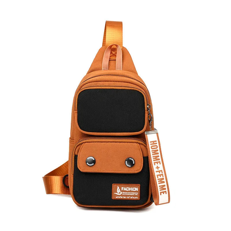 Outdoor crossbody shoulder bag in nylon with contrast colour options and multiple storage compartments
