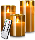 LED electronic remote control candle in cylindrical glass plating with warm yellow swinging flame