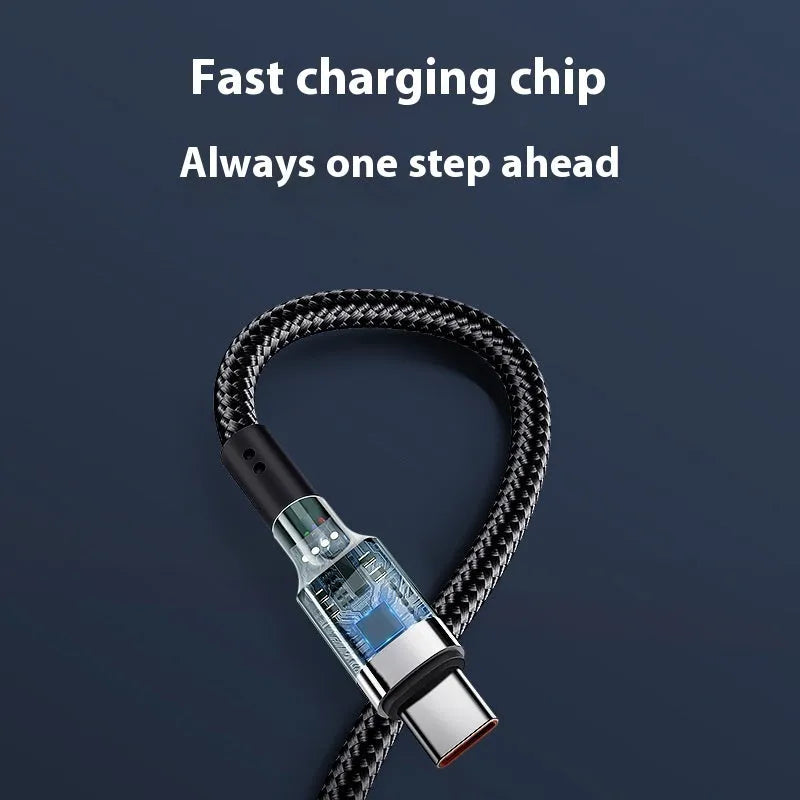 6A double USB Type-C cable, 120W fast charge, woven braided lead in 1m 1.5m 2m 2.5m, silver or gold